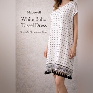 Madewell White boho tassel trim dress size medium geometric print dress